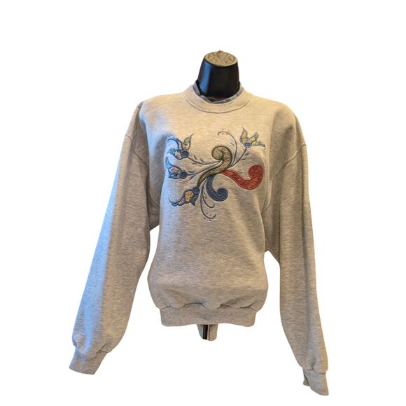 Vintage Jerzees Sweatshirt Women Large Embroidered Floral Pullover Retro 90s - Picture 13 of 15